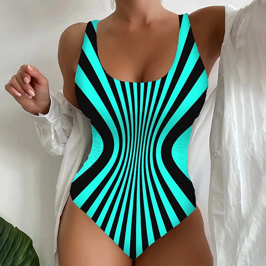 👙【S~6XL】Costum de baie, dintr-o singură piesă, cu model în dungi.