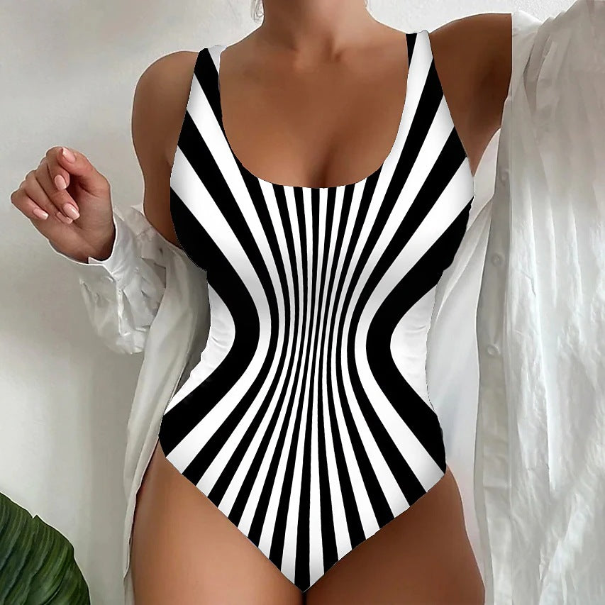 👙【S~6XL】Costum de baie, dintr-o singură piesă, cu model în dungi.