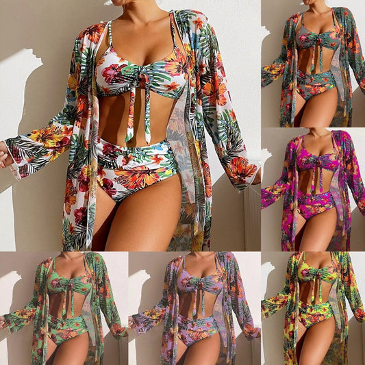 👙☀️【S-5XL】2025 Nou Set de costume de baie cu șal din trei piese