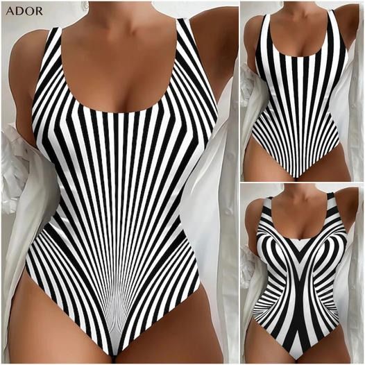 👙【S~6XL】Costum de baie, dintr-o singură piesă, cu model în dungi.