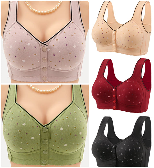 😍【Pachet de 3 bucăți】Sutien fără fir pentru femei cu nasturi în față 【40-120kg】❤️Bumbac natural antibacterian confortabil