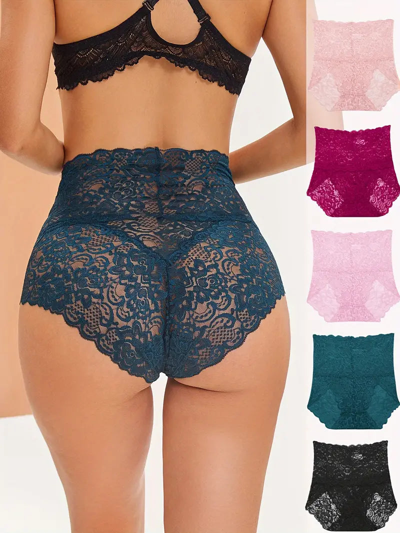 🔥【6 ks sada】Letné čipkované nohavičky s vysokým pásom – mäkké, priedušné a pohodlné