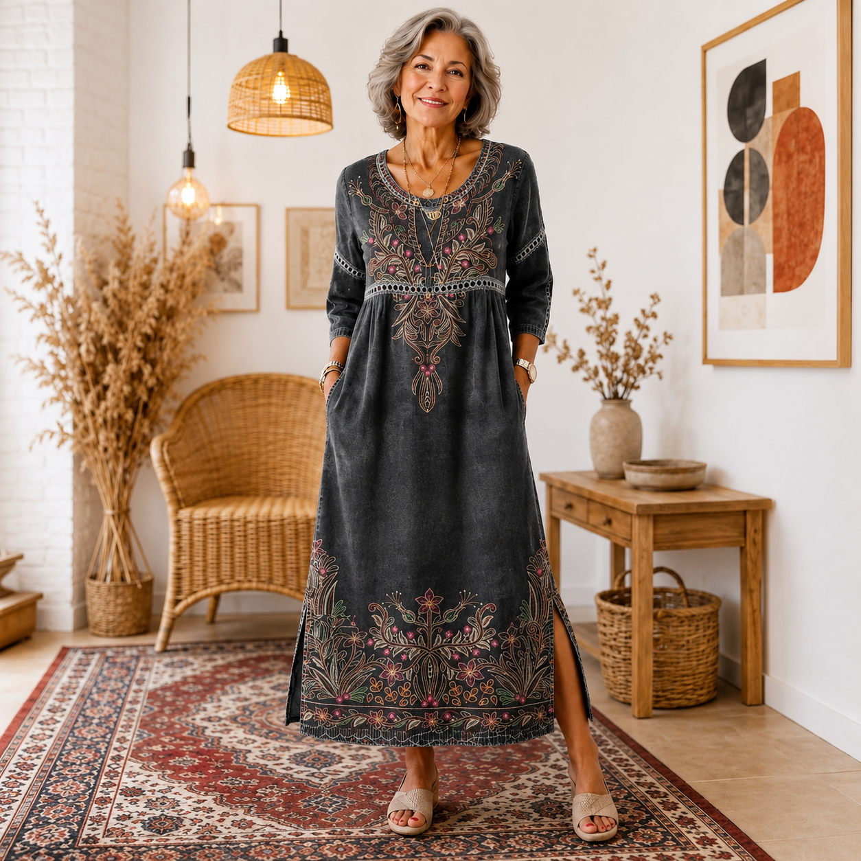 【S-5XL】Elegancka sukienka o dopasowanym kroju – stylowy nadruk – wygodna i lekka