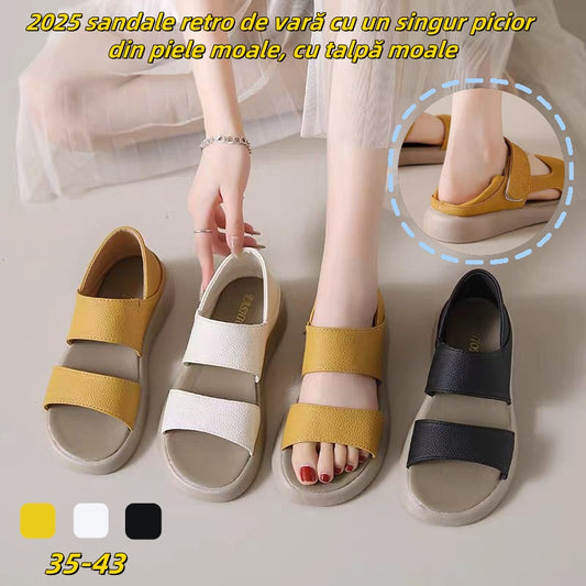 👡【35-43】 sandale retro de vară cu un singur picior din piele moale, cu talpă moale