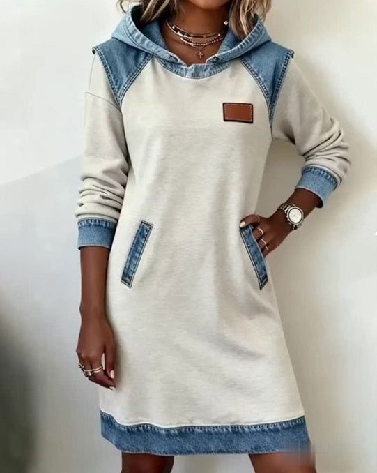 🔥⛄【50% popusta✨】🌷🌞 Nova zimska traper haljina s kapuljačom u patchwork stilu