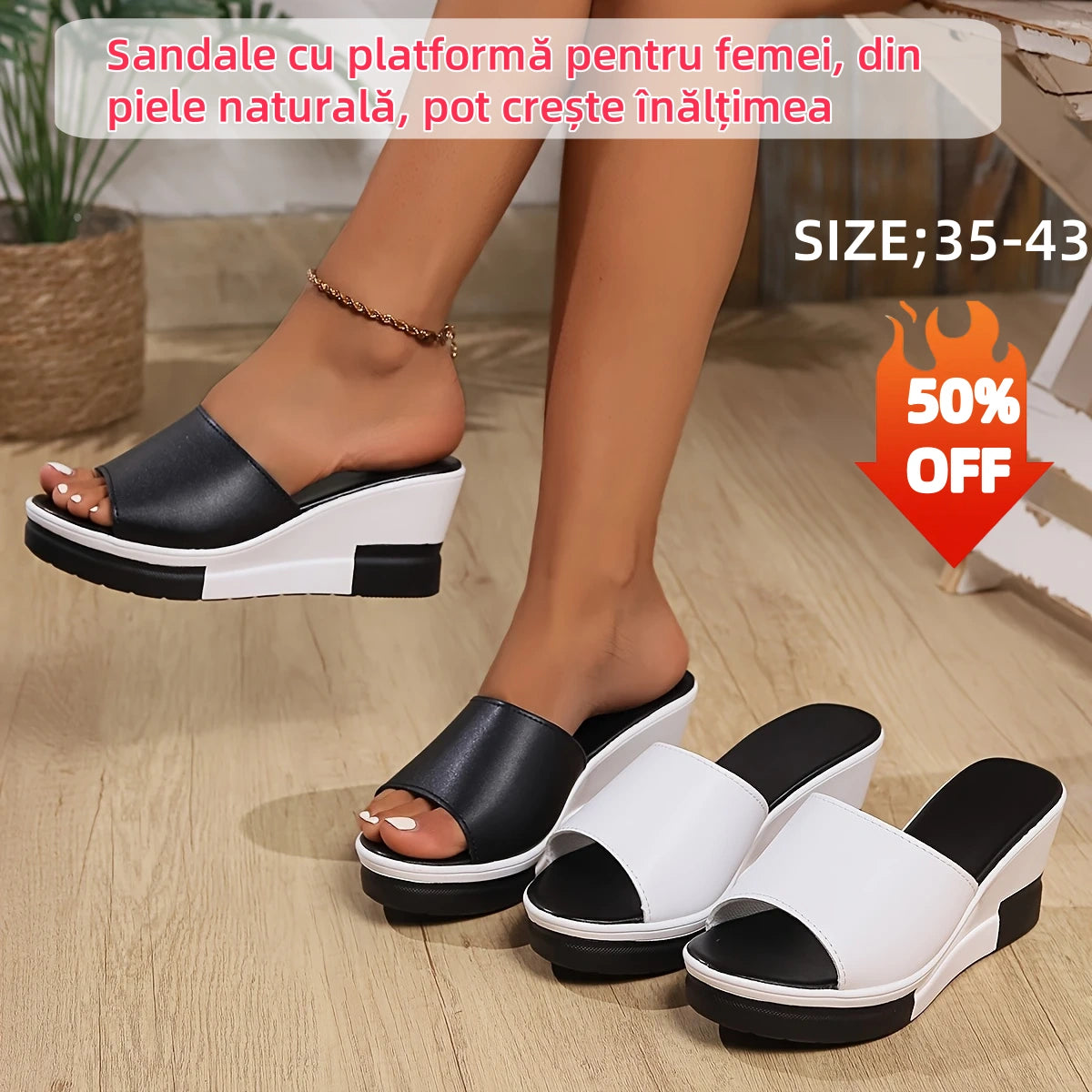 💖【36-43】 Sandale de damă cu talpă groasă, tocuri cu pană, stabile și care îmbunătățesc înălțimea fără picioare obositoare