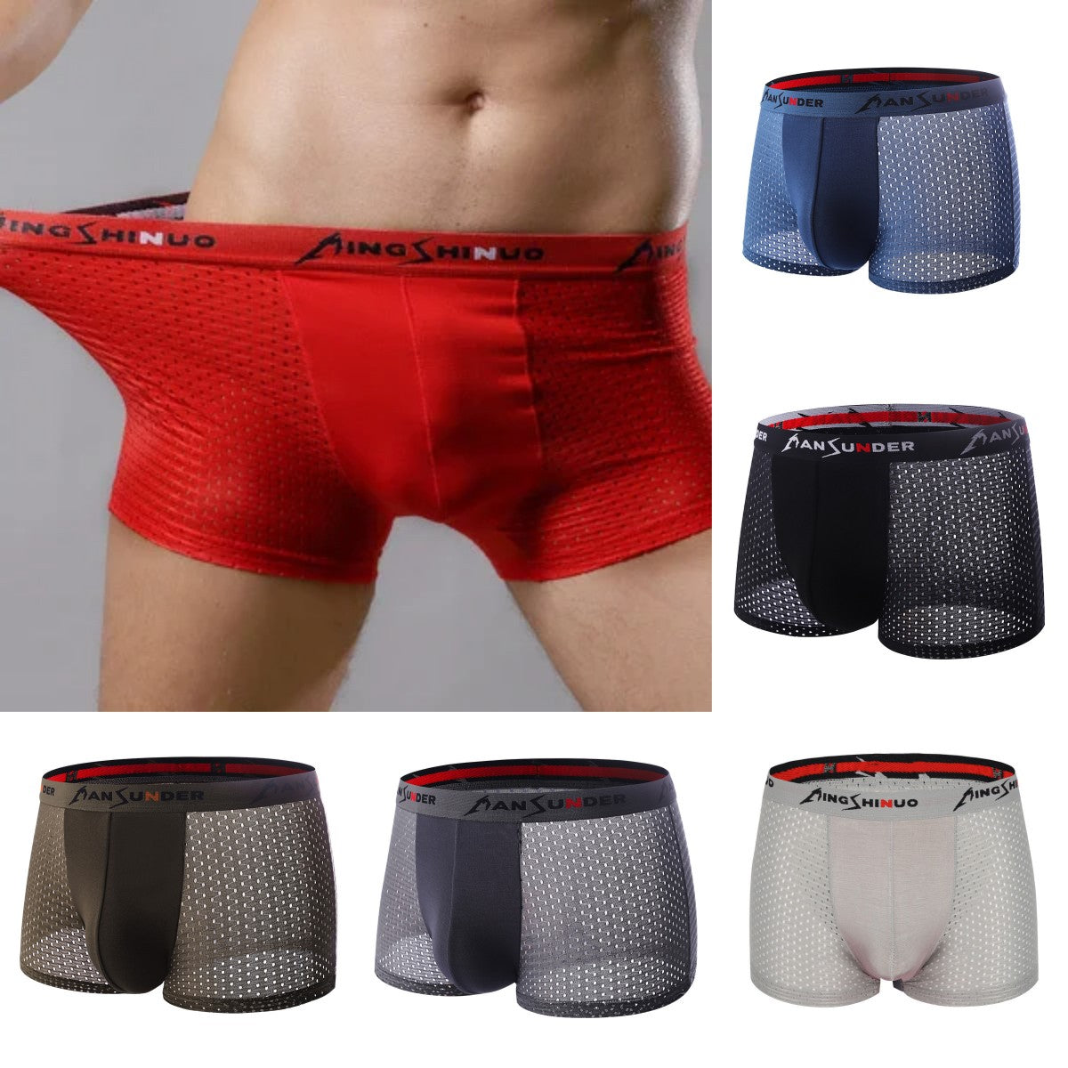 【6 bucăți】 Slip boxer pentru bărbați din mătase de gheață cu plasă respirabilă