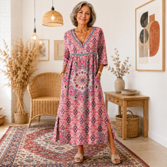 【S-5XL】Elegancka sukienka o dopasowanym kroju – stylowy nadruk – wygodna i lekka