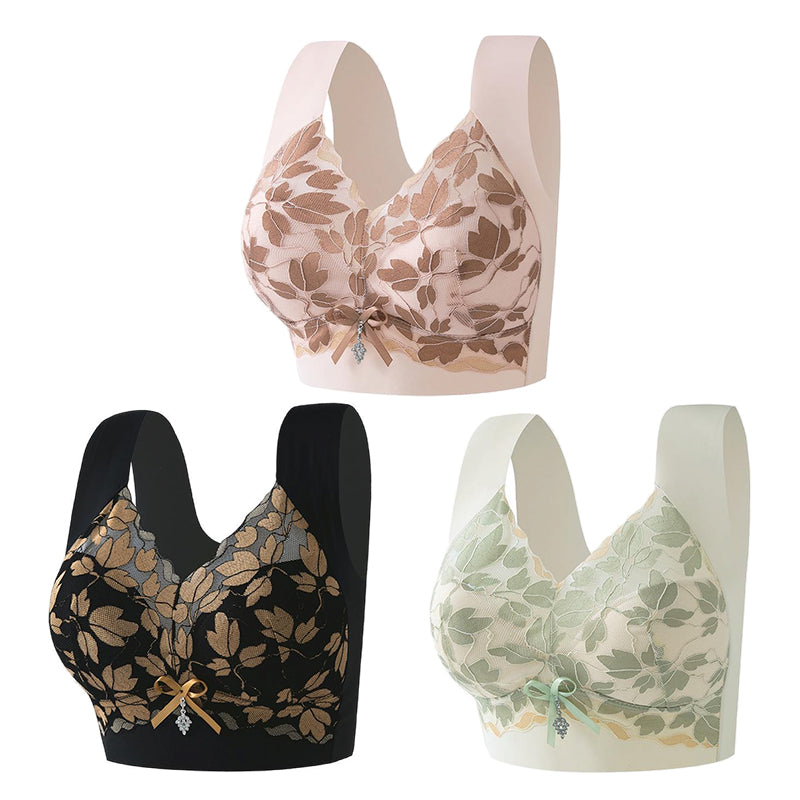 【3 buc】Sutien M-4XL de mărime mare cu dantelă, fără inel de oțel, spate frumos luxos, sutien sexy respirabil fără sudură【40~100kg】