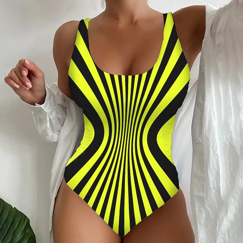 👙【S~6XL】Costum de baie, dintr-o singură piesă, cu model în dungi.