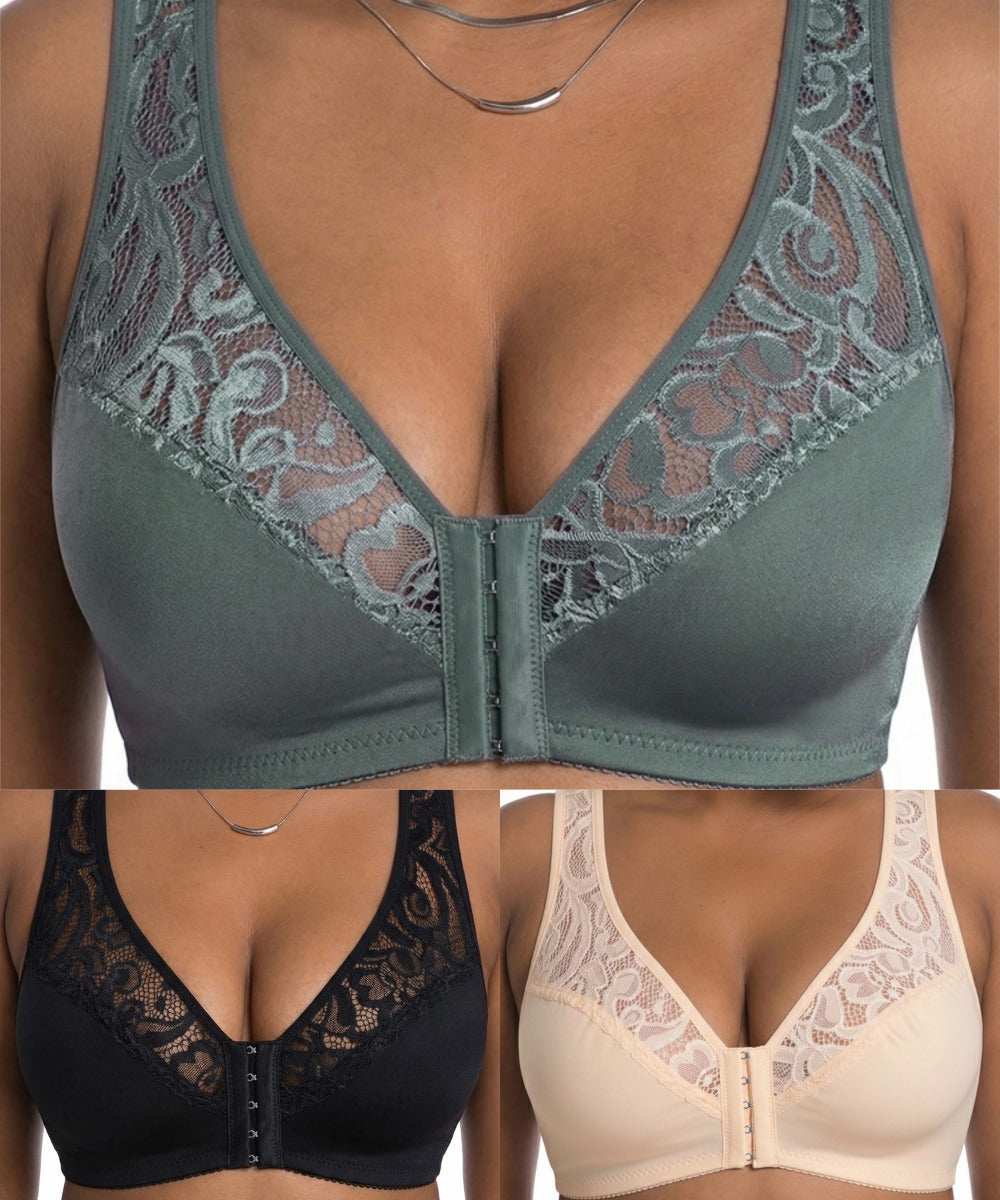 šPrecio mĆ”s bajo de la historiaćConjunto de 3 piezasććL-4XLćšš©²Sujetador push-up de tallas grandes, hermoso encaje, diseƱo push-up y calado, cierre frontal