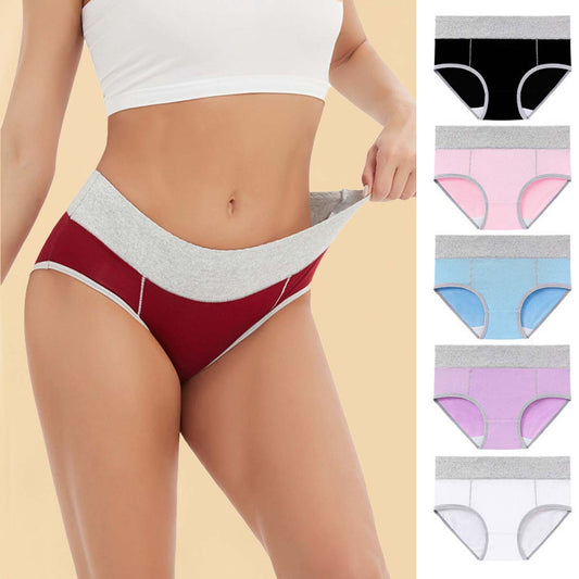 💧💧【5 bucăți】 Lenjerie intimă antibacteriană din bumbac pur, cu talie înaltă și absorbție a umezelii