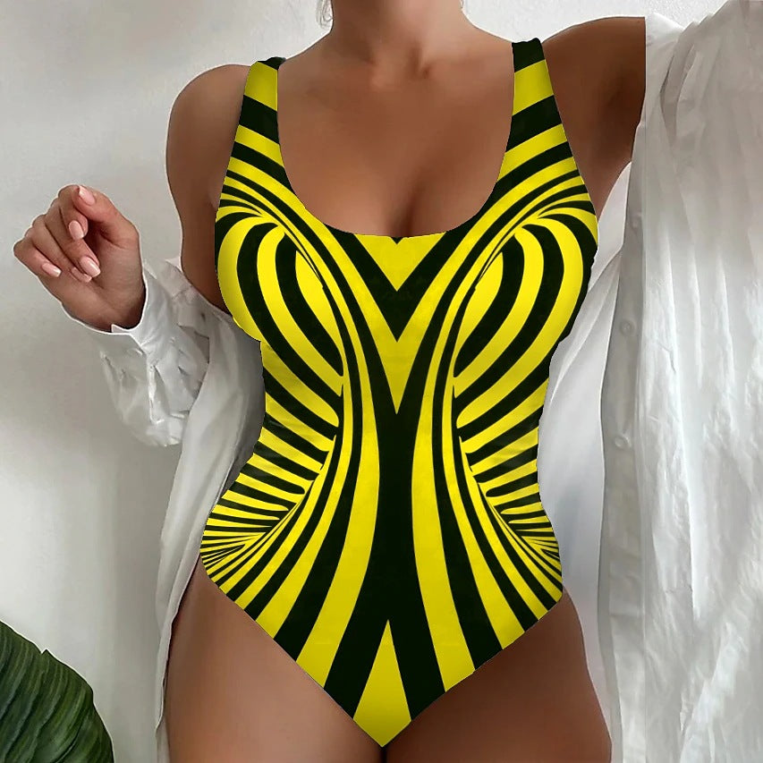 👙【S~6XL】Costum de baie, dintr-o singură piesă, cu model în dungi.