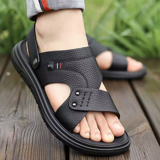 【38-44】Sandale de plajă noi din piele cu talpă groasă pentru bărbați