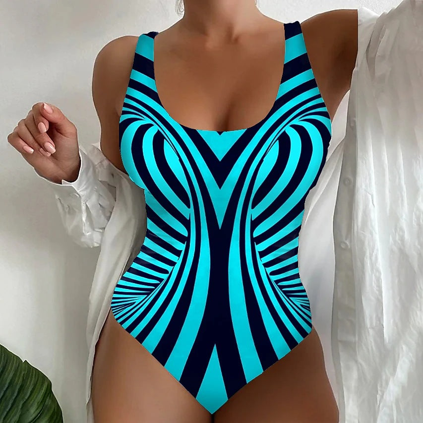 👙【S~6XL】Costum de baie, dintr-o singură piesă, cu model în dungi.