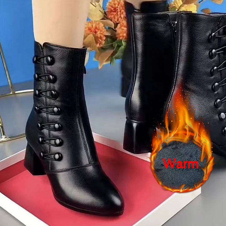 🔥【35-42】Női meleg bőr bokacsizma oldalsó gombokkal