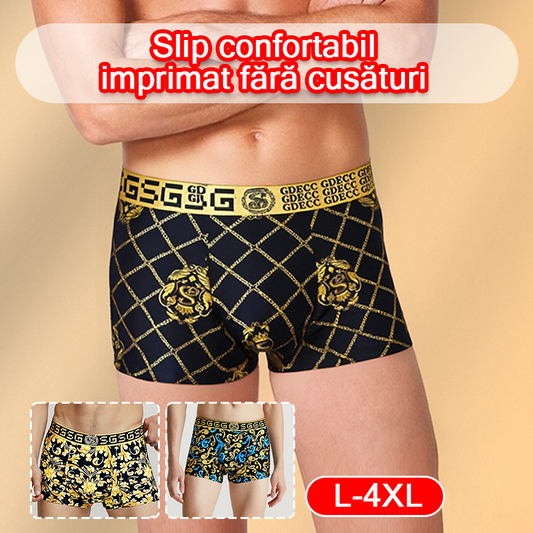 ✅💥Cumpărați 3 obțineți 3 gratuit🔥Lenjerie intimă respirabilă din mătase glacială pentru bărbați, lenjerie intimă confortabilă, fără cusături, mărime plus, imprimeu la modă