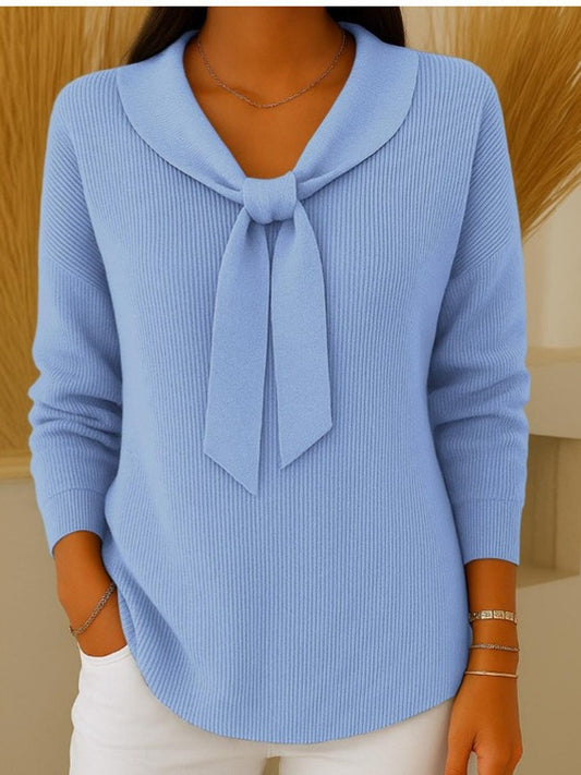 【S~5XL】Női egyszínű, megkötős, hosszú ujjú pulóver, lezser és bő