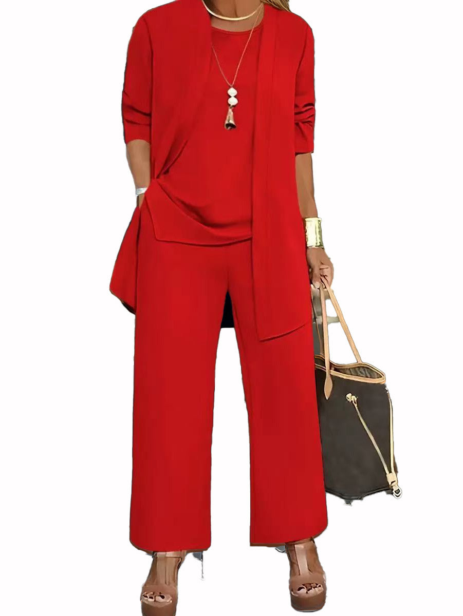 💥【Posledný deň, 50% zľava】🧥【S-5XL】Novinka leta 2026. Elegantná dámska trojdielna súprava, všetky dostupné veľkosti🍂 - bunda, top, ležérne nohavice