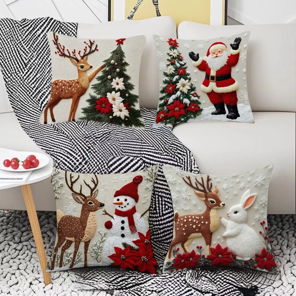 【4 darabos szett】🎅Karácsonyi promóció🎄Karácsonyi témájú párnahuzatok