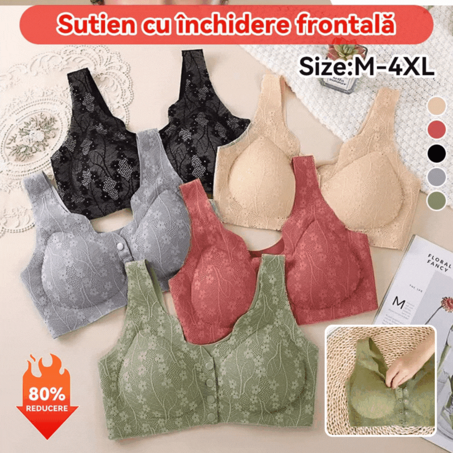 😍【Pachet de 3 bucăți】【40–100KG】Sutien din dantelă pentru femei, fără sârmă, cu închidere frontală