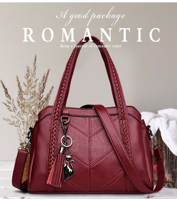 👜💟Puha bőr táska, kézitáska, nagy kapacitású, három rekesszel, vízálló és karcálló