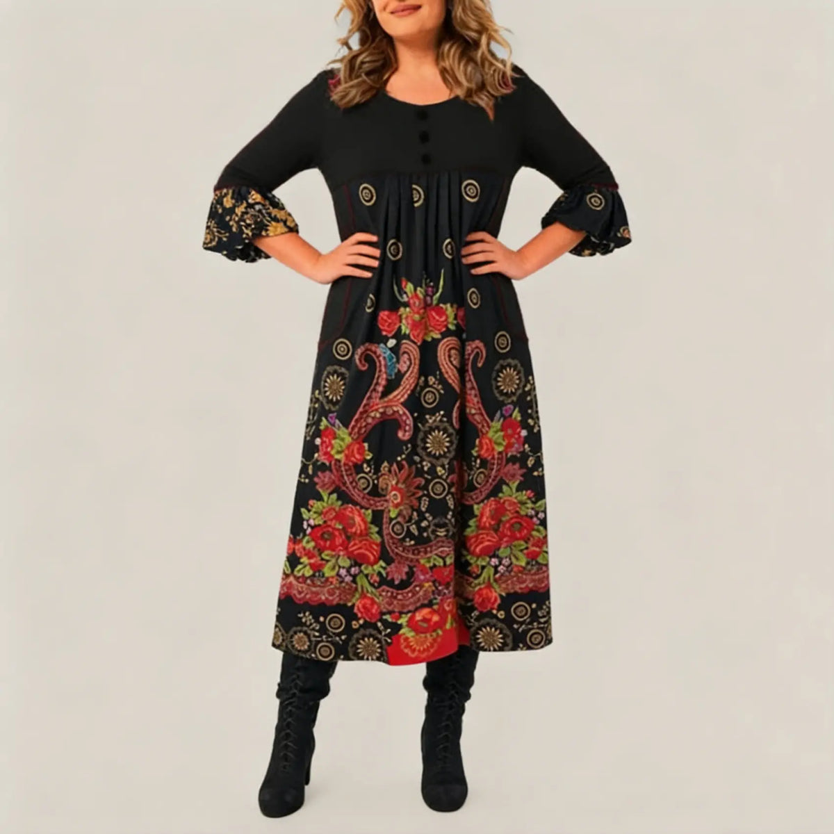 【S-5XL】👗Nowa, jesienna i zimowa sukienka na co dzień z długimi rękawami i nadrukiem w stylu retro