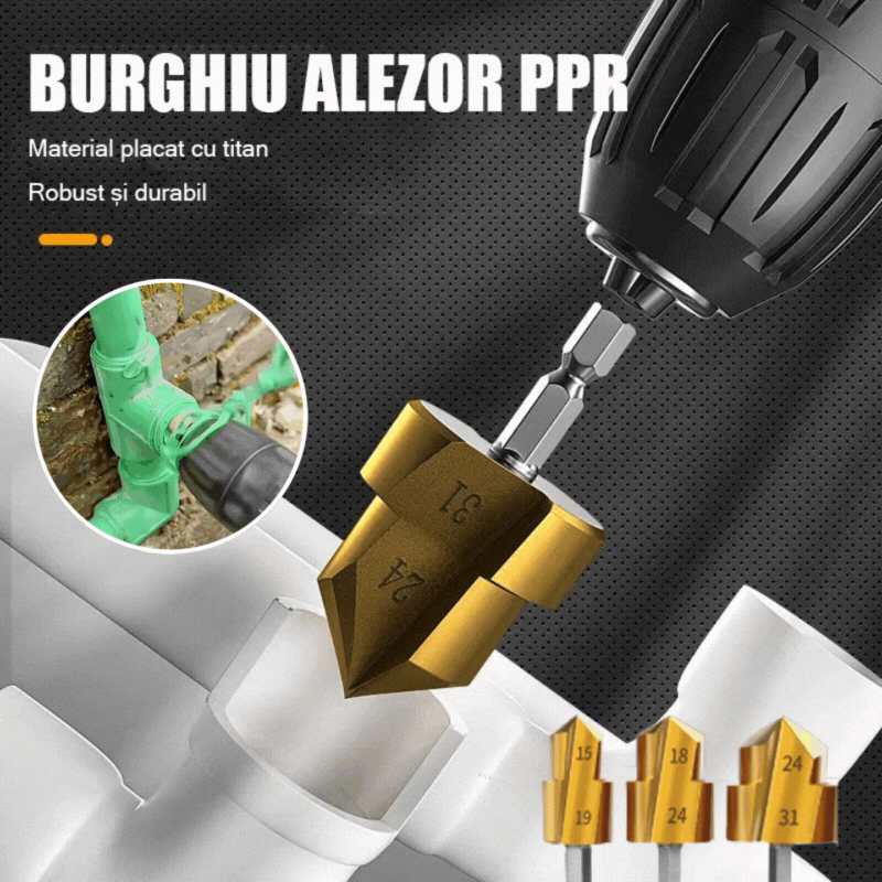 【3 bucăți】Burghiu PPR pentru alezarea țevii de apă, burghiu hexagonal din oțel aliat de înaltă rezistență 20/25/32 universal