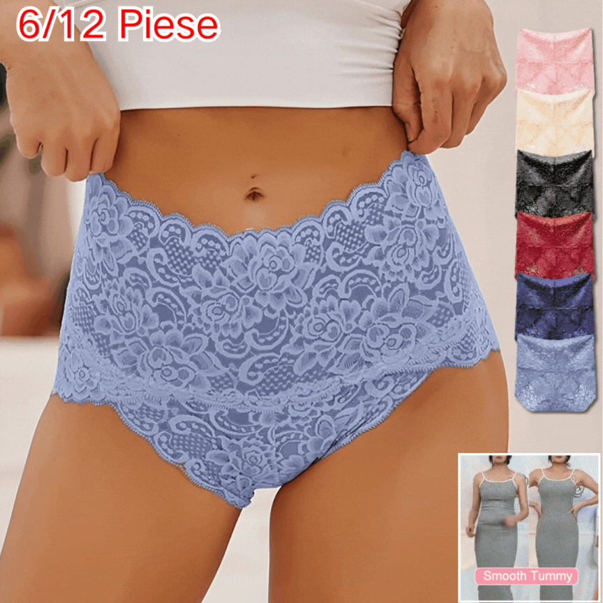 🔥【Cumpără 3, primești 3 gratis】(6 bucăți) - Chiloți modelatori din dantelă, antibacterieni, cu talie înaltă