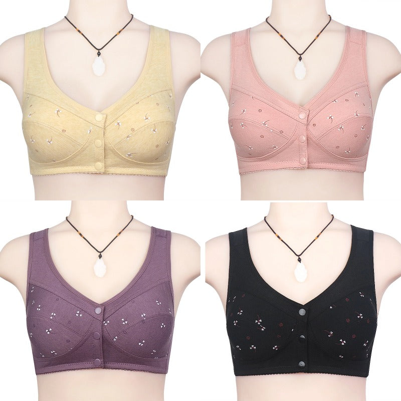 ✨【4 bucăți】💞[40-105kg] Sutien confortabil de damă din bumbac cu închizătoare frontală🎉