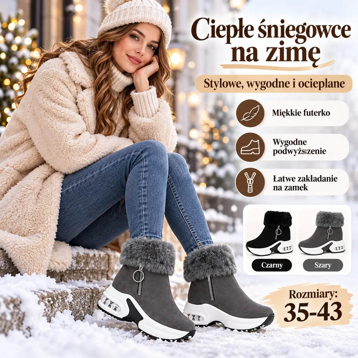 🔥😍【35-43】Damskie buty jesienno-zimowe z grubą podeszwą, ocieplane polarem, ciepłe i swobodne