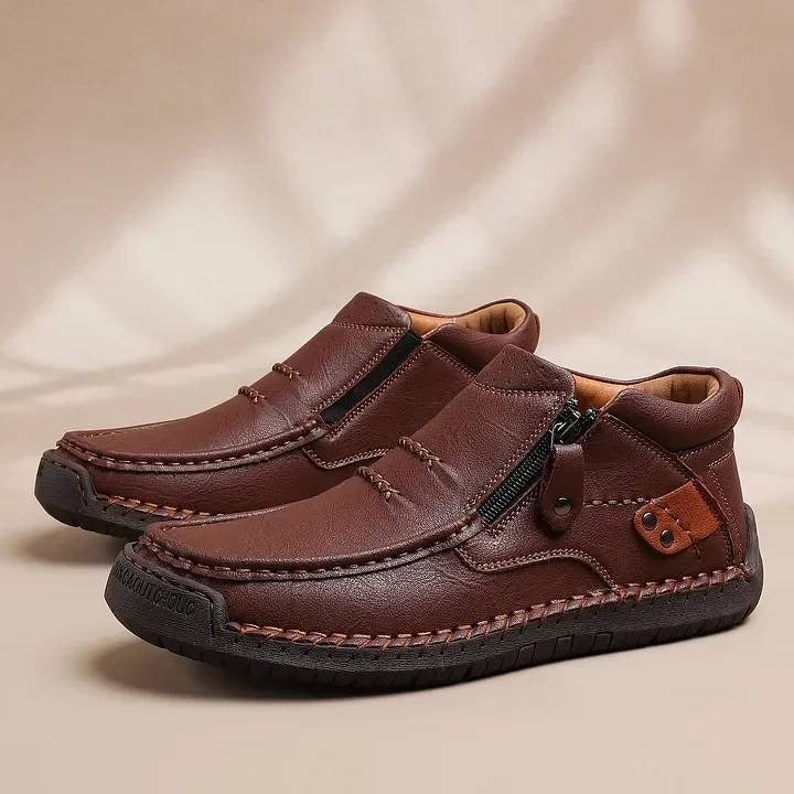 Ghete de șofat bărbătești, din piele premium, lucrate manual, fără slip-on – vârf larg, suport pentru bolta piciorului