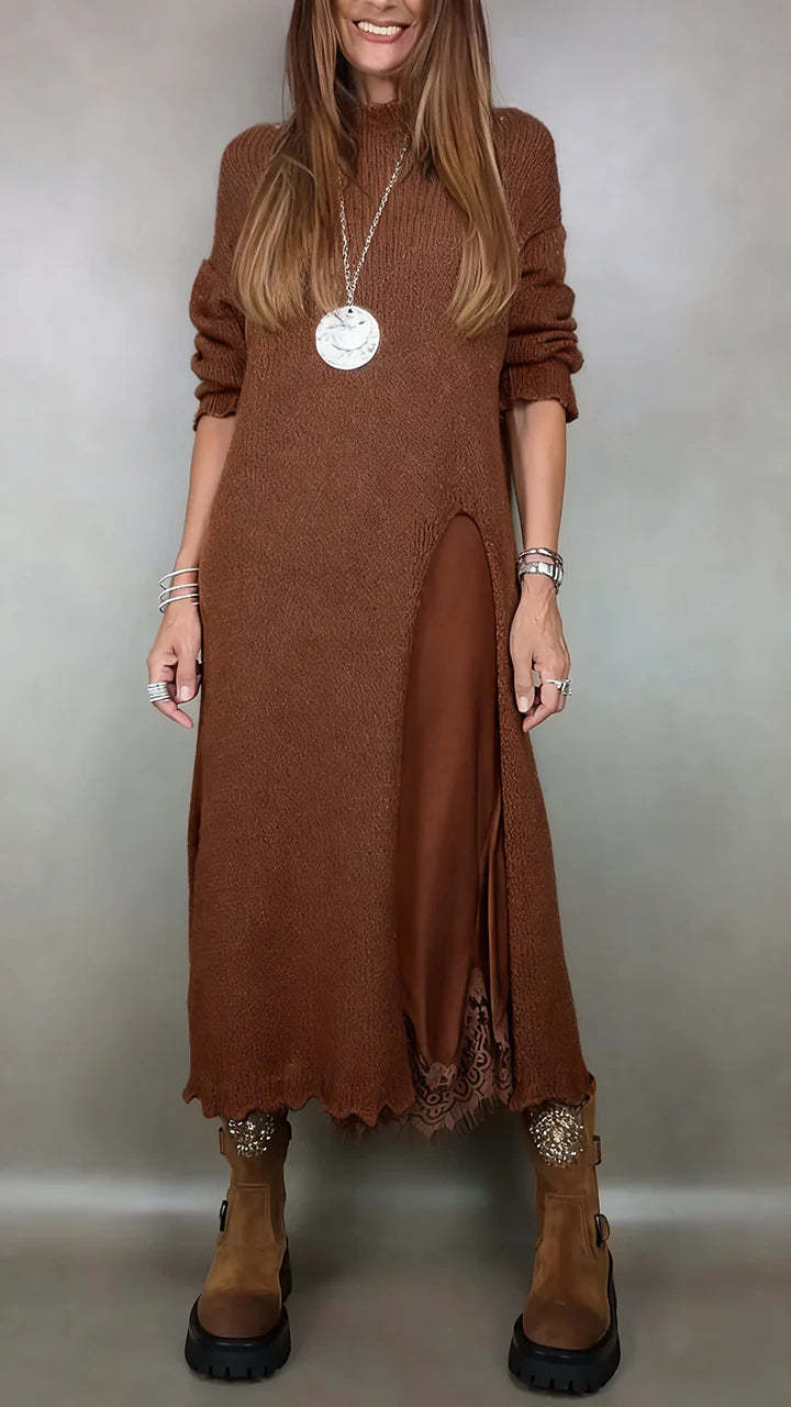 [XS-3XL] Nowa zimowa dzianinowa sukienka, długie rozcięcie z boku, stylowy i elegancki komplet dwuczęściowy.
