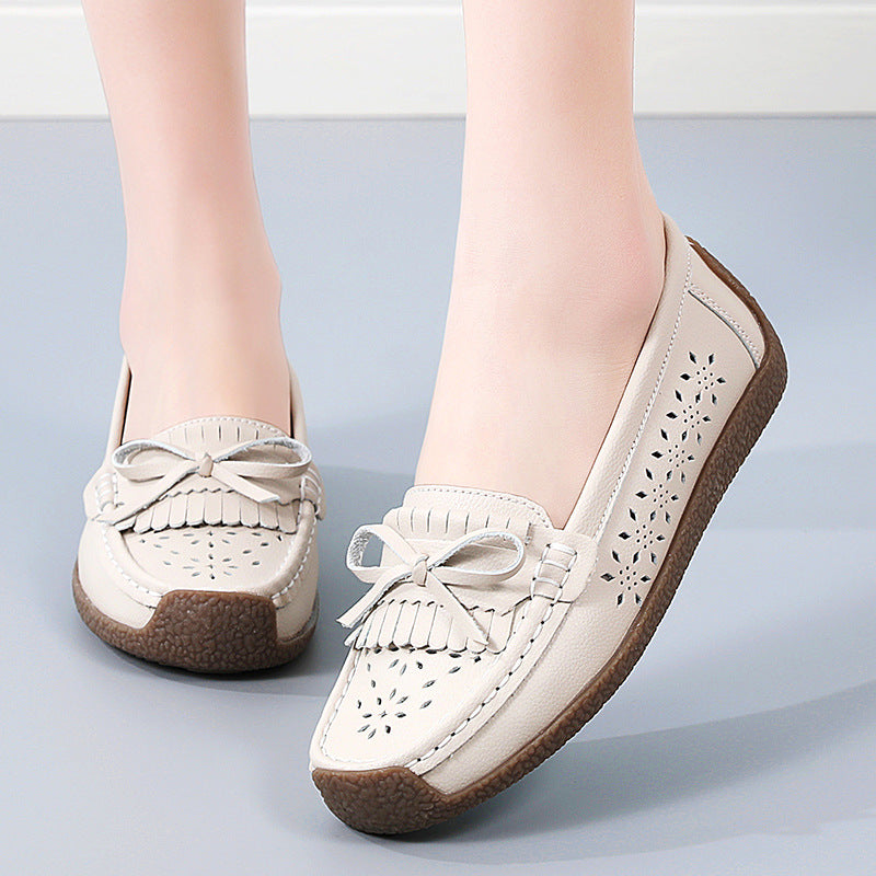 👡【Rozmiary 35-44】Letnie damskie buty z miękkiej podeszwy z prawdziwej skóry, wydrążony wzór frędzli, oddychające i wygodne