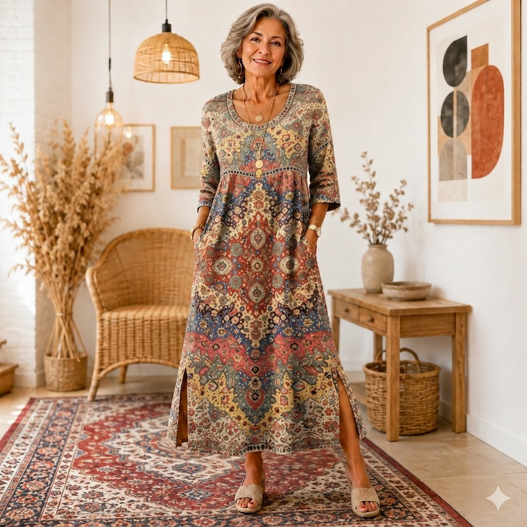 【S-5XL】Elegancka sukienka o dopasowanym kroju – stylowy nadruk – wygodna i lekka