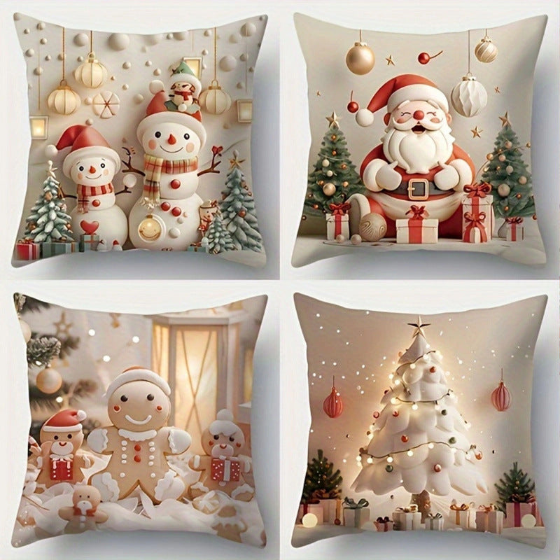 🎄Świąteczna wyprzedaż 🎅【zestaw 4 sztuk】 świąteczne poszewki na poduszki ✨