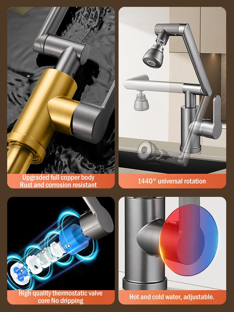 🔥【Ofertă limitată în timp】Robinet multifuncțional cu apă caldă și rece pentru spălarea legumelor și vaselor în bucătărie, spălarea feței și a părului în baie