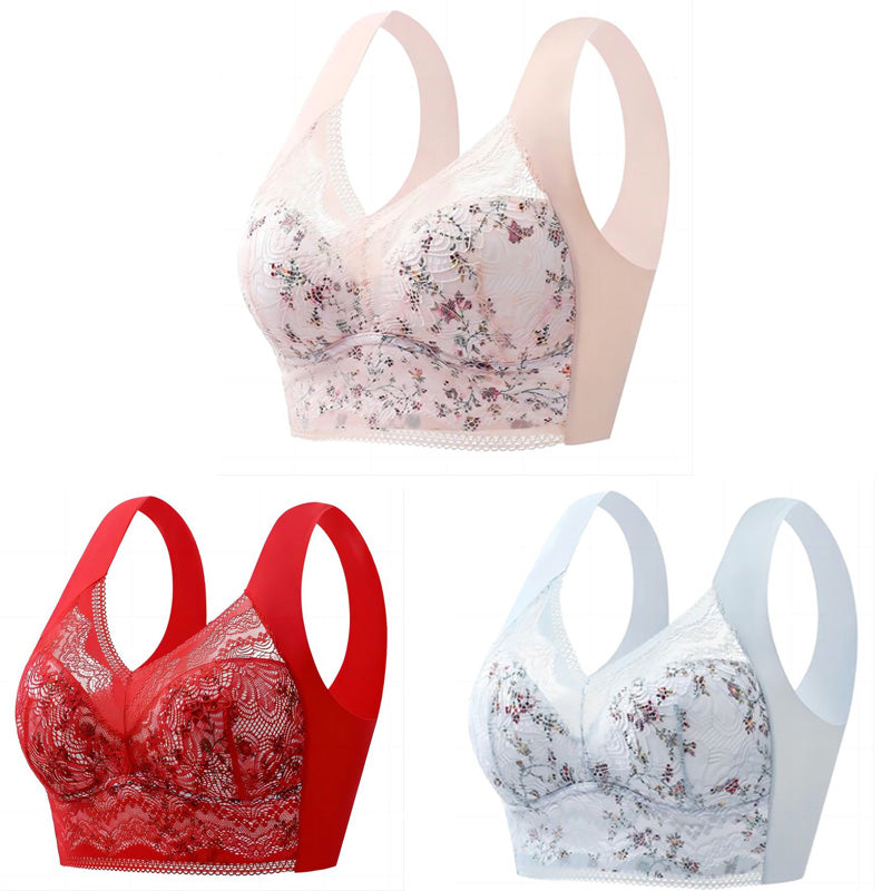 💥【Pachet de 3 bucăți】💕🎁 Sutien mare din mătase de gheață fără cusături, respirabil, reglabil [40kg-100kg]