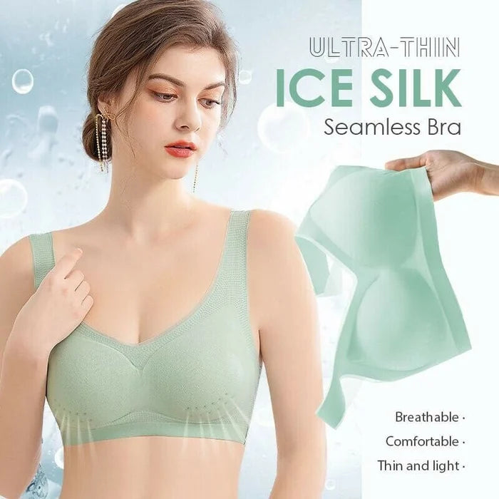 😍【Pachet de 3】❤️Sutien cu push-up fără sârmă din mătase de gheață ultrasubțire【50-120 kg】