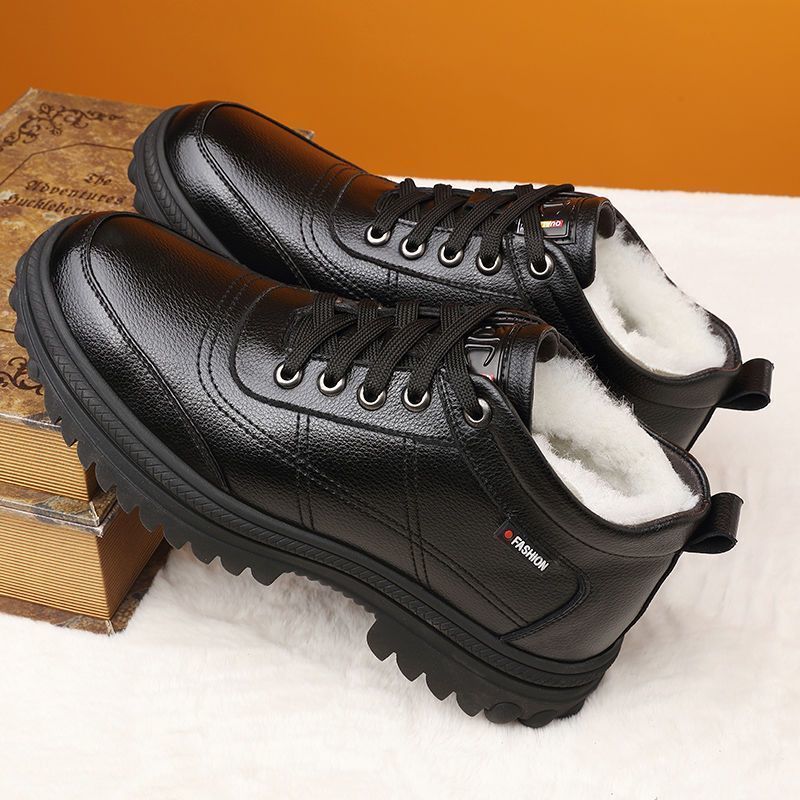 👞【39-44】Férfi vastag talpú, meleg, bélelt bőr bakancs téli viseletre