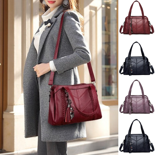 👜💟Puha bőr táska, kézitáska, nagy kapacitású, három rekesszel, vízálló és karcálló