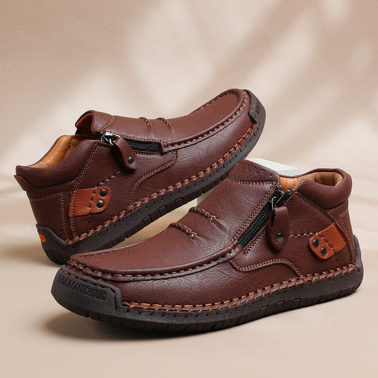 Ghete de șofat bărbătești, din piele premium, lucrate manual, fără slip-on – vârf larg, suport pentru bolta piciorului
