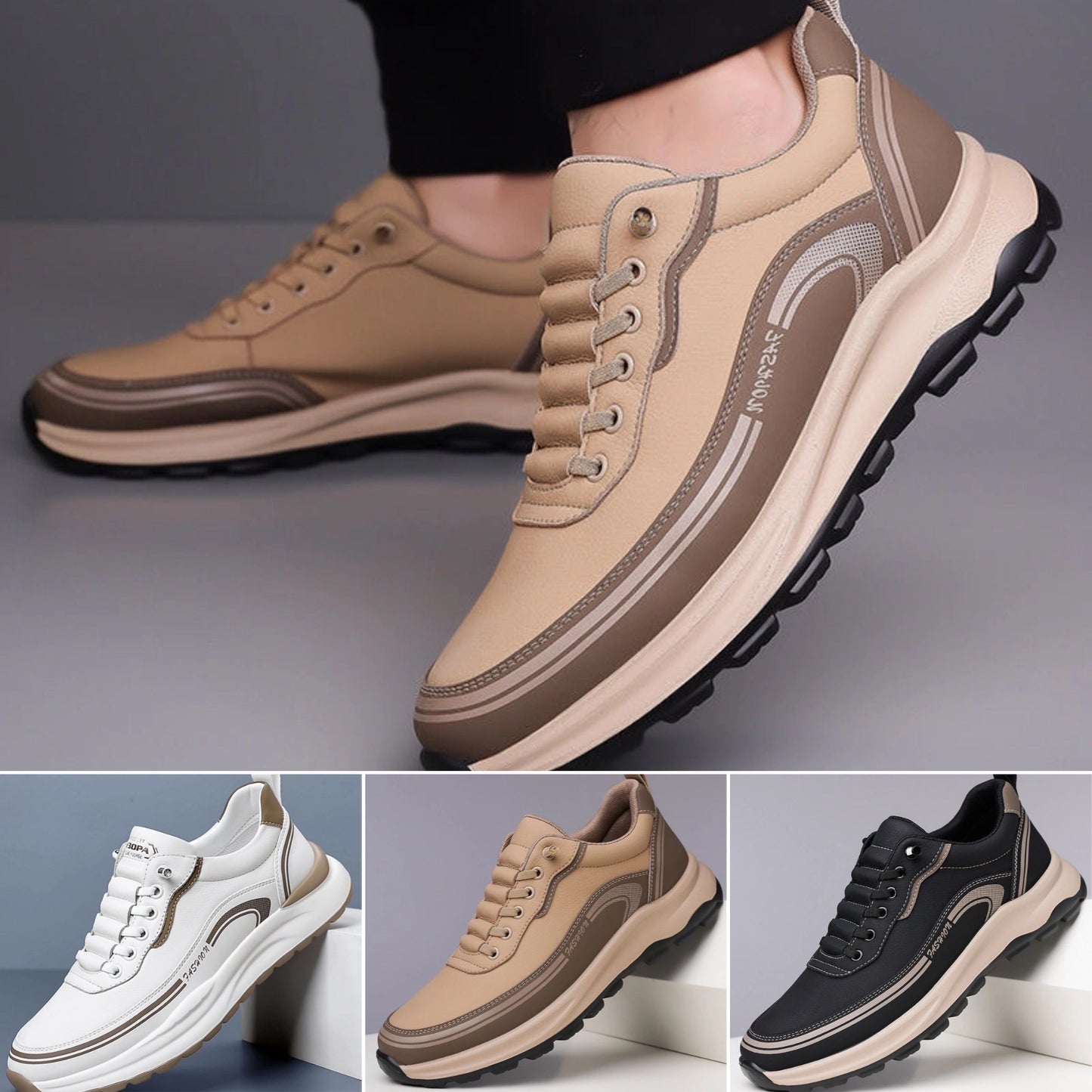 🔥【Ново есенно поступление】🔥【Размери 39-45】Мъжки кожени маратонки с меки подметки за комфорт-4127381