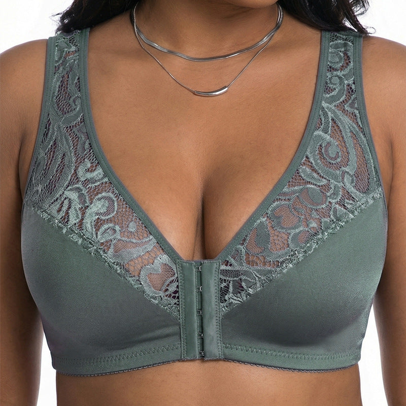 💖Najnižja cena doslej【Komplet 3 kosov】【L-4XL】😍Plus Size modrček s sprednjim zapiranjem in push-up čipkastim izrezom