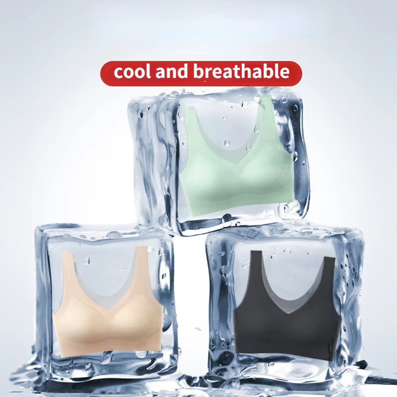 😍【Pachet de 3】❤️Sutien cu push-up fără sârmă din mătase de gheață ultrasubțire【50-120 kg】