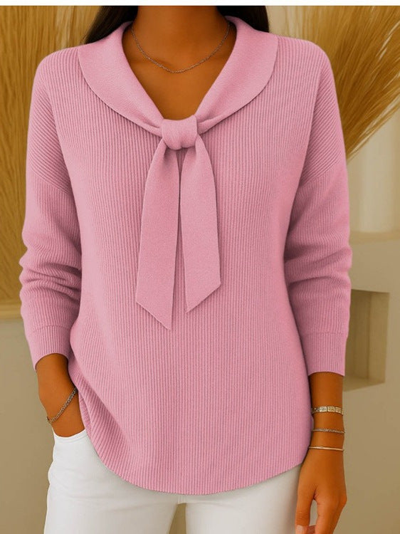 【S~5XL】Női egyszínű, megkötős, hosszú ujjú pulóver, lezser és bő