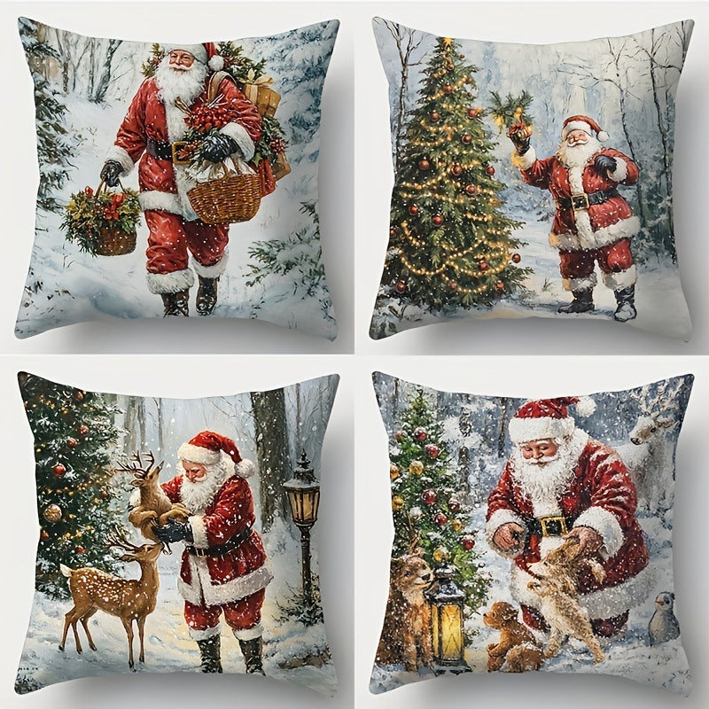🎄Świąteczna wyprzedaż 🎅【zestaw 4 sztuk】 świąteczne poszewki na poduszki ✨