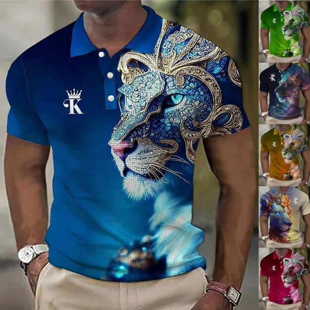 👕【S-6XL】Letní novinka 2026, pánské polo tričko s 3D potiskem lva