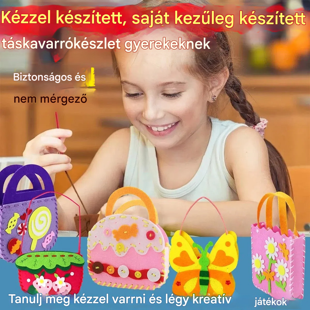 🧵🧶🦋【14 darab】Oktató varrókészlet gyerekeknek