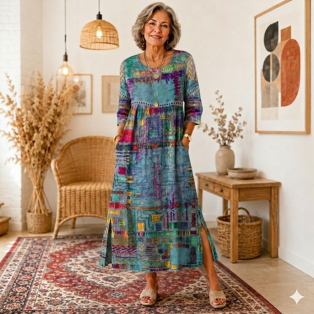 【S-5XL】Elegancka sukienka o dopasowanym kroju – stylowy nadruk – wygodna i lekka